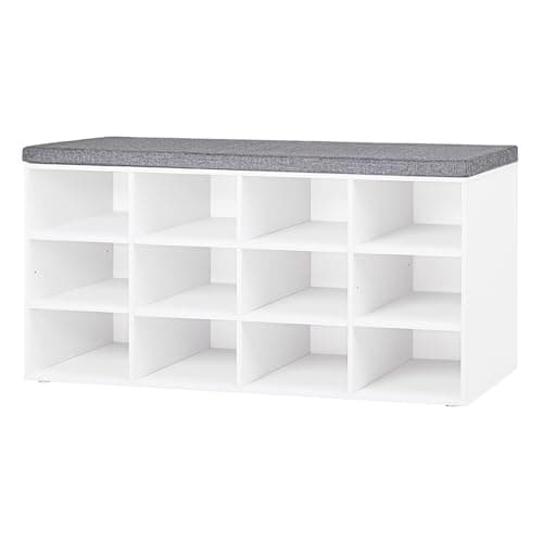 DINZI LVJ Shoe Storage Bench with Cushion, 12 Cubbies (40.9 in)