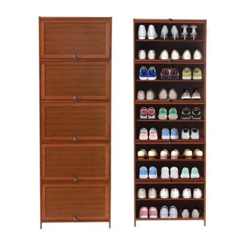 JAYGOVAN Tall Bamboo Shoe Storage Cabinet with Sliding Doors