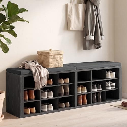 AraSyleon Shoe Rack Bench with Cushion, 18 Cubbies (59.1 in)