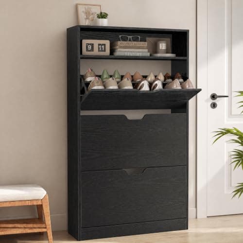 VASAGLE Shoe Cabinet, 3 Flip Drawers with Open Compartment
