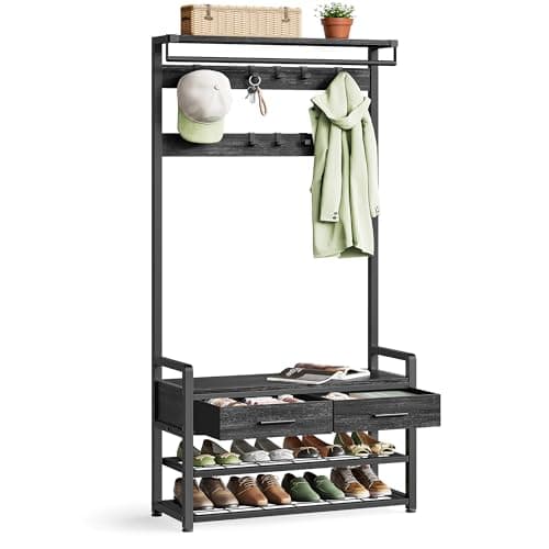 VASAGLE Hall Tree with Bench, 2 Fabric Drawers and 10 Hooks (UHSR429)