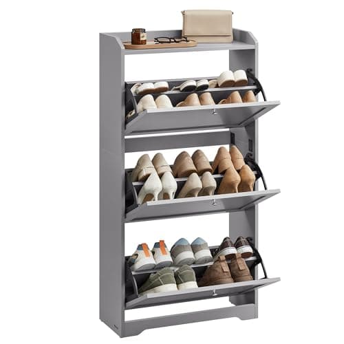 VASAGLE Slim Shoe Storage Cabinet, 3 Flip Drawers