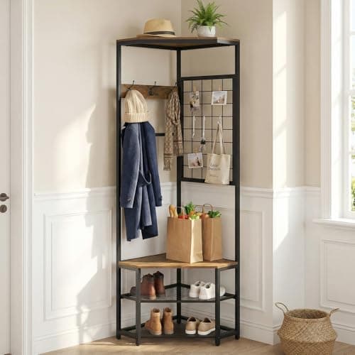 GIANTEX Corner Hall Tree with Shoe Bench, 4-Tier