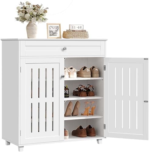 Yaheetech 4-Tier Shoe Cabinet with Louvered Doors