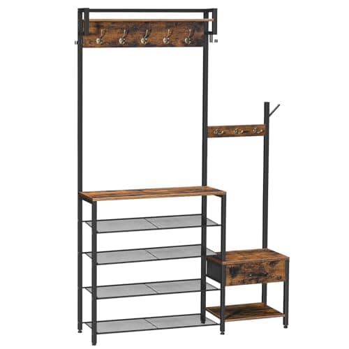 HOOBRO Hall Tree with 5-Tier Shoe Rack and Drawer Bench (BF113MT01)