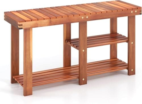 SIMOE Acacia Wood Entryway Bench, 3-Tier (34 in)