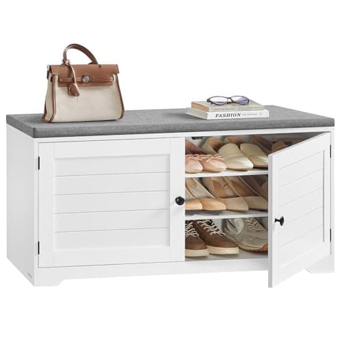 VASAGLE Shoe Storage Bench with Cushion, 3-Tier with Doors (ULSB044)