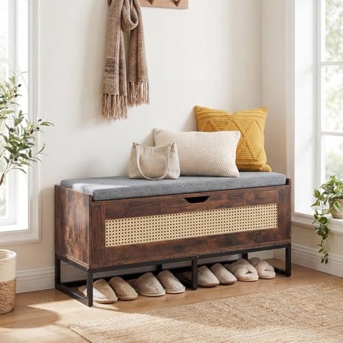 GIANTEX Rattan Flip-Top Storage Bench with Soft-Close Hinges (GX13435)