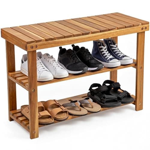 BEEFURNI Acacia Wooden Shoe Rack Bench, 3-Tier (27.6 in)