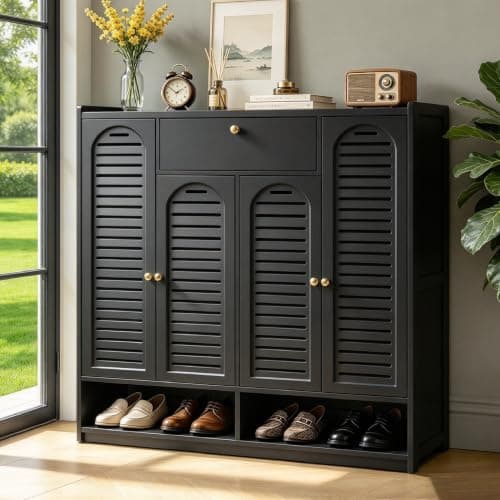 HMBTCRY 7-Tier Bamboo Shoe Cabinet with Louvered Doors