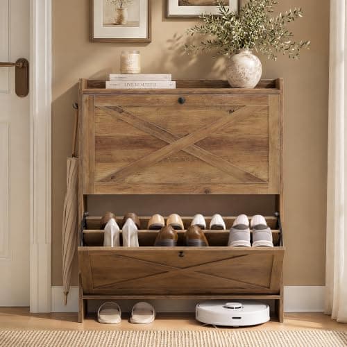 VASAGLE Shoe Storage Cabinet with 2 Flip Doors