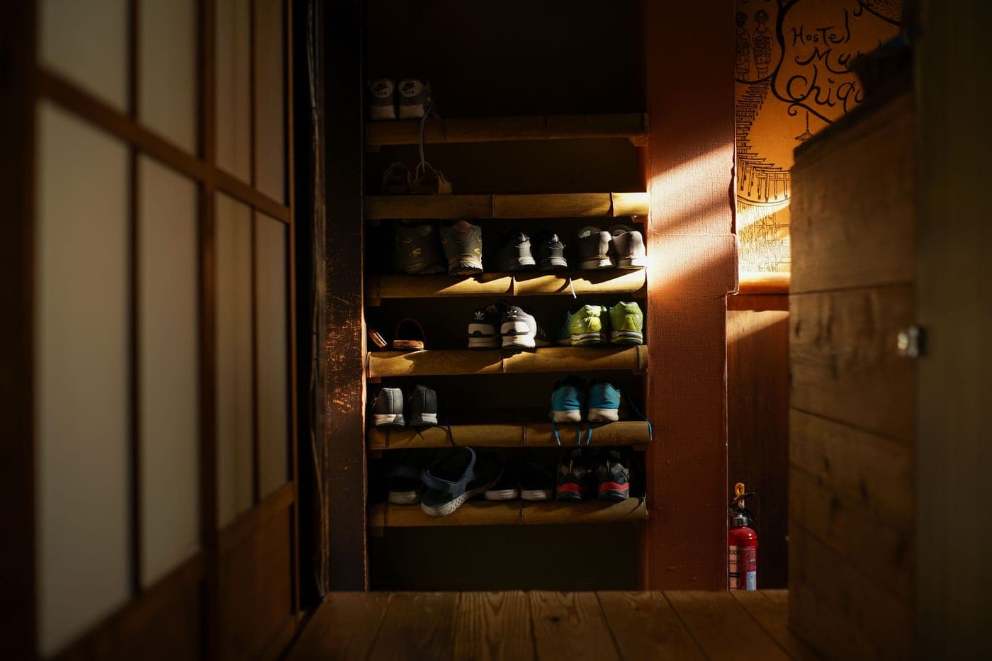 Slim shoe storage cabinet in a hallway